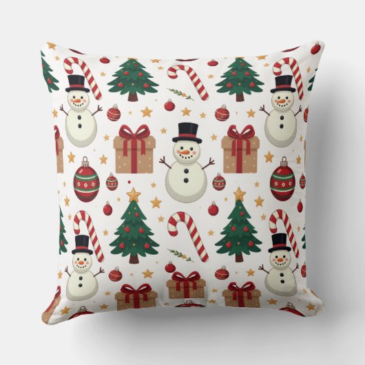 Coussin Cute Snowman & Candy Cane Christmas Throw Pillow (Verso)