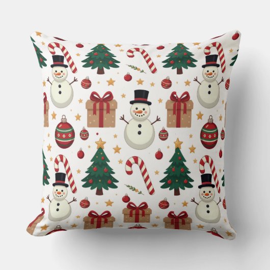 Coussin Cute Snowman & Candy Cane Christmas Throw Pillow  (Recto)