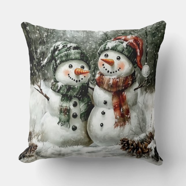Coussin Cute Snowman Couple Christmas Throw Pillow (Recto)