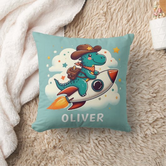 Coussin Cute Space Cowboy Dinosaur Riding Rocket (Couverture)