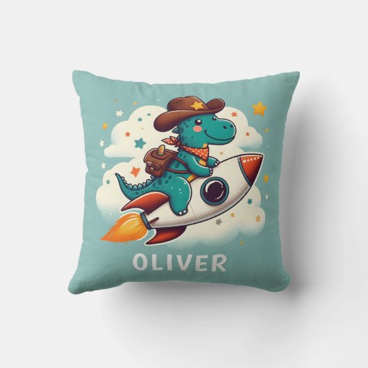 Coussin Cute Space Cowboy Dinosaur Riding Rocket (Verso)