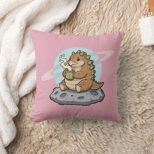 Coussin Cute Space Dinosaur Coffee Illustration (Couverture)