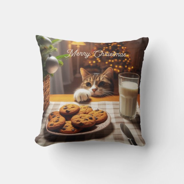 Coussin Cute Tabby Cat Reaching pour les cookies Noël (Recto)