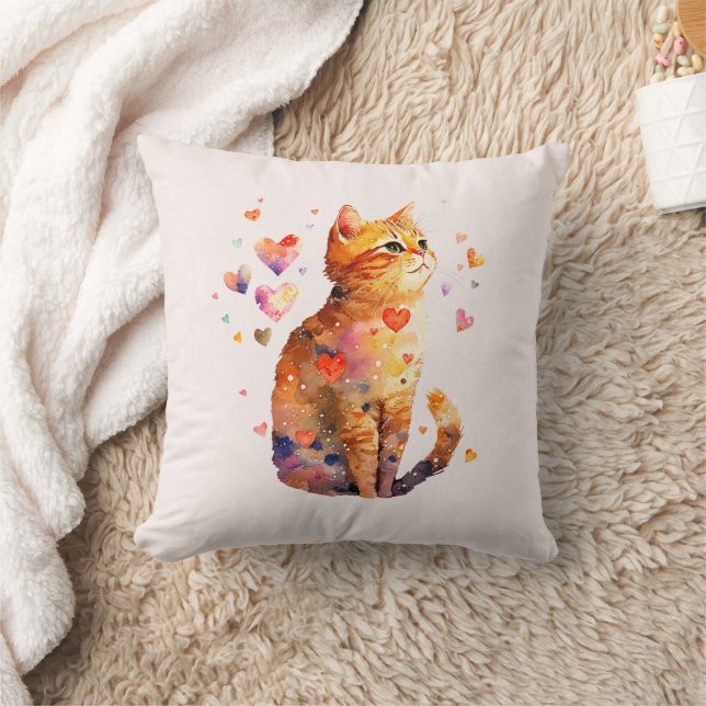 Coussin Cute Tabby Chat avec Coeurs (Couverture)