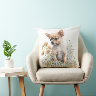 COUSSIN CUTE TAN CHIHUAHUA PUPPY DOG & FLEUR SAUVAGE