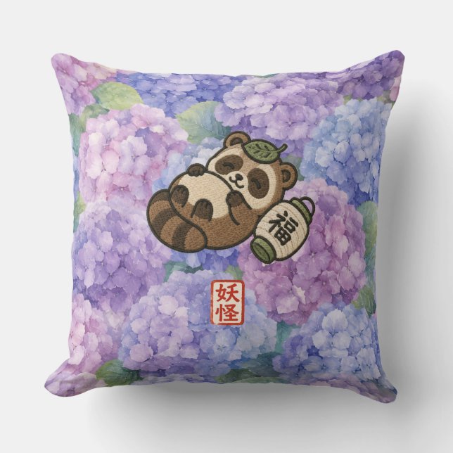 Coussin Cute Tanuki Throw Pillow | Japanese Folklore Hydra (Recto)