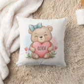 Coussin Cute Teddy Bear Holding Pink Heart (Couverture)