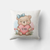 Coussin Cute Teddy Bear Holding Pink Heart (Verso)