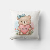 Coussin Cute Teddy Bear Holding Pink Heart (Recto)