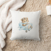 Coussin Cute Teddy Bear Pilot in Blue Airplane | Adorable (Couverture)