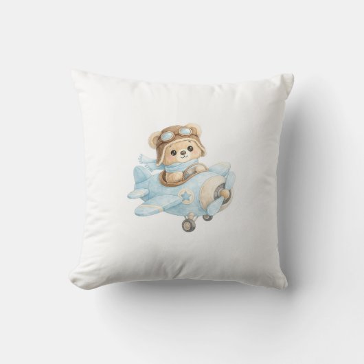 Coussin Cute Teddy Bear Pilot in Blue Airplane | Adorable (Recto)