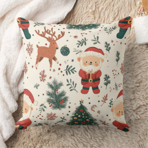 Coussin Cute Teddy Bear & Santa sur fond blanc (4)