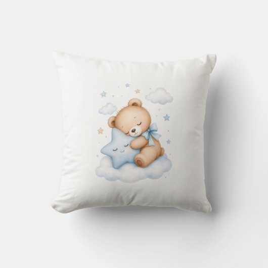 Coussin Cute Teddy Bear Sleeping on a Star Pillow | Sweet (Recto)