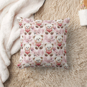 Coussin Cute Teddy Bear Valentine's Day Hearts Motif