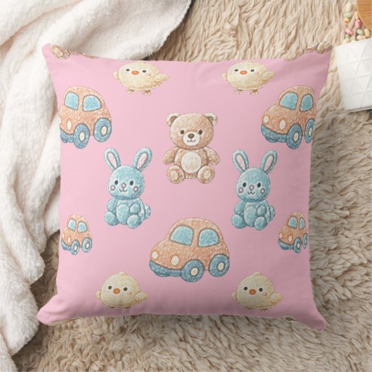 Coussin Cute Teddy & Bunny Kids Throw Pillow (Couverture)
