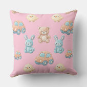 Coussin Cute Teddy & Bunny Kids Throw Pillow (Verso)