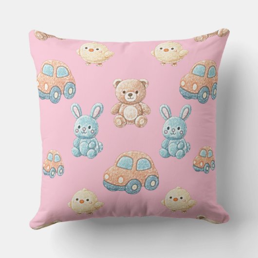 Coussin Cute Teddy & Bunny Kids Throw Pillow (Verso)