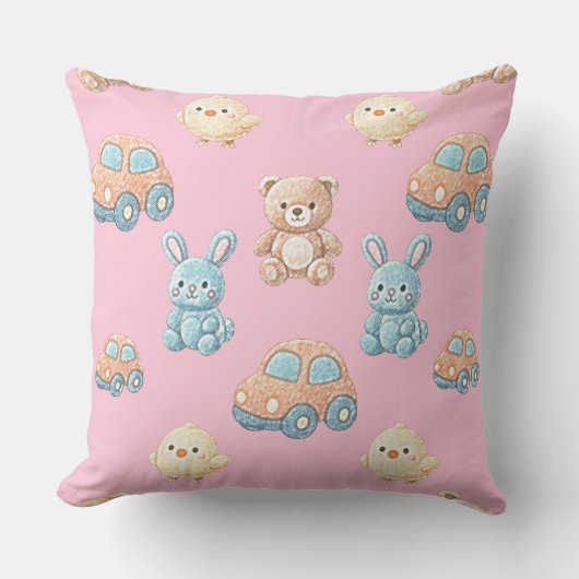 Coussin Cute Teddy & Bunny Kids Throw Pillow (Recto)