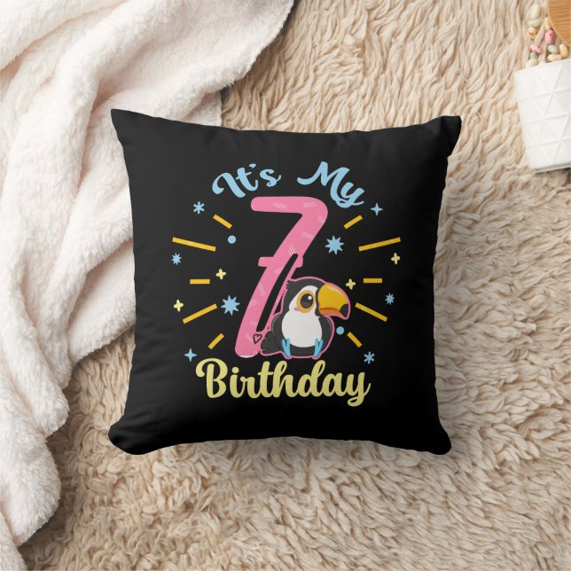 Coussin Cute Toucan 7e anniversaire 7 année fille de naiss (Couverture)