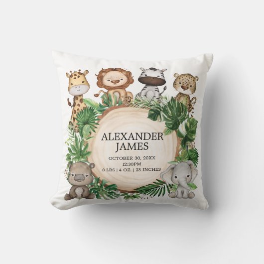 Coussin Cute Tropical Jungle Safari Animaux Garçon Nursery (Recto)