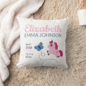 Coussin Cute Unicorn Baby Stats de naissance (Couverture)