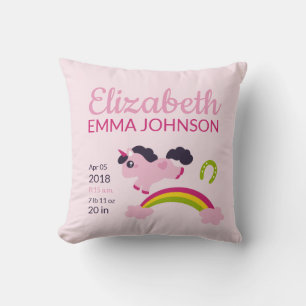 Coussin Cute Unicorn Baby Stats de naissance