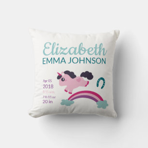 Coussin Cute Unicorn Baby Stats de naissance