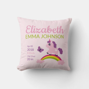 Coussin Cute Unicorn Baby Stats de naissance
