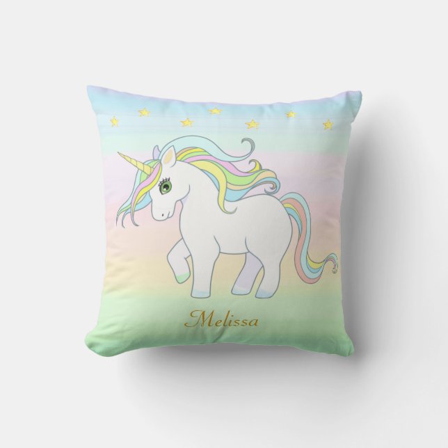 Coussin Cute Unicorn & Etoiles sur les couleurs pastel (Recto)