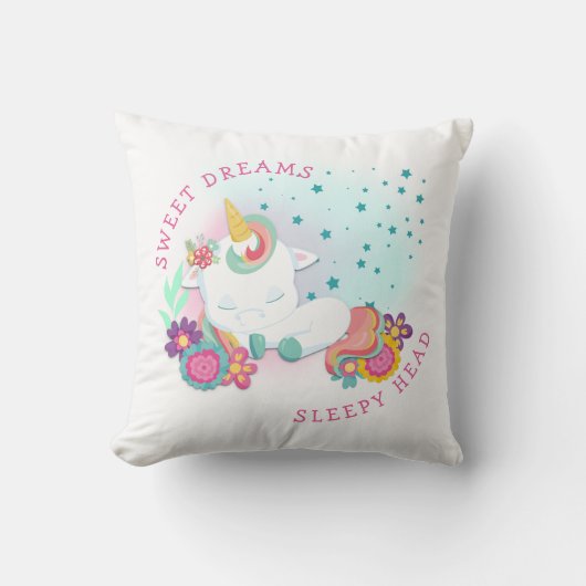 Coussin Cute Unicorn Nom Sweet Dreams Tête Sleepy Fille (Recto)
