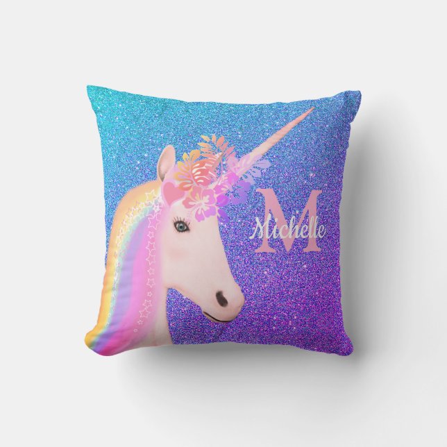 Coussin Cute Unicorn Purple Ombre Parties scintillant pers (Recto)