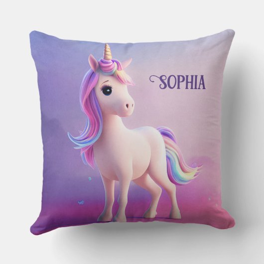 Coussin Cute Unicorne Blanche Avec Rose & Bleu Mane (Verso)