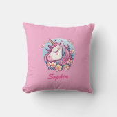 Coussin Cute Unicorne & Fleurs, Personnaliser le nom (Recto)
