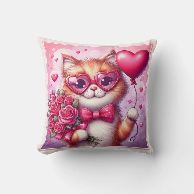 Coussin Cute Valentine's day cat/chaton (Recto)