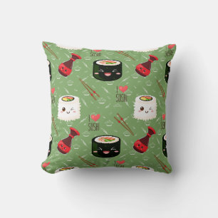 Coussin Cute vert Kawaii Sushi motif