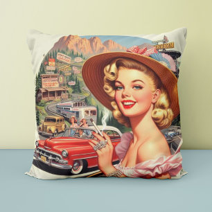 Coussin Cute Vintage Retro Peinture de fille