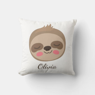 Coussin Cute visage de paresseux bébé avec nom personnalis