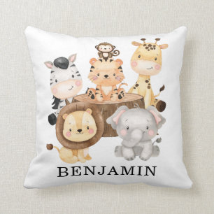Coussin Cute Watercolor Baby Safari Animals Garçon Nursery