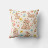 Coussin Cute Watercolor Bunny & Spring Flowers Pattern (Verso)