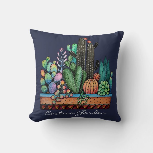 Coussin Cute Watercolor Cactus Garden (Recto)