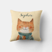 Coussin Cute Watercolor Chat Illustration Nom de la pépini (Verso)