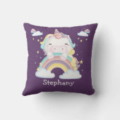 Coussin Cute Watercolor Unicorn with Rainbow (Verso)