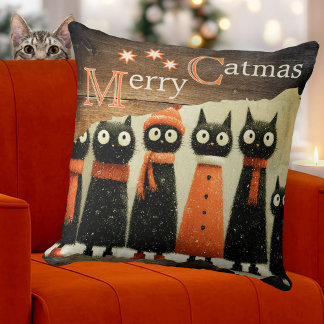 Coussin Cute Whimsical Cats Rustic Christmas