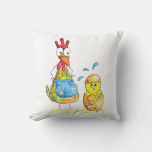 Coussin Cute Whimsical Mama poulet avec bébé