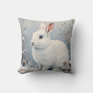 Coussin Cute Winter Bunny – White Rabbit with Blue Eyes