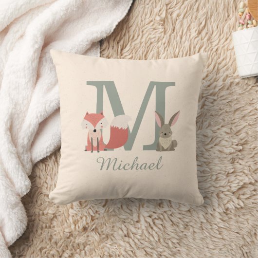 Coussin Cute Woodland Animaux Amis Monogramme initial (Couverture)