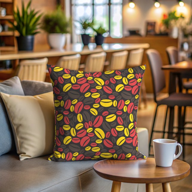 Coussin Cute Yellow Brown et Red Coffee Bean (Coffee bean pattern throw pillow)