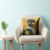 Coussin Cyber Cat | Chat Hacker Néon Futuriste Cyberpunk (Chaise)