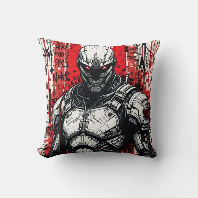 Coussin Cyberpunk Guerrier Graffiti Jeu d'oreiller (Recto)