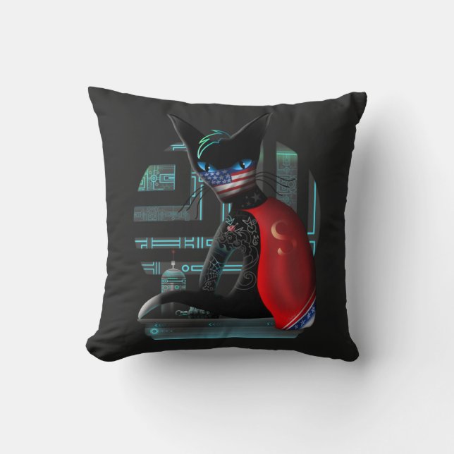 Coussin Cyberpunk Ninja Chat noir (Recto)